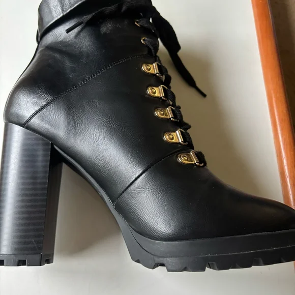 Shoe Dazzle Black Combat Boots with Buckle Detail - Picture 5 of 13